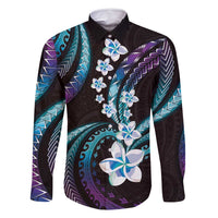 Hawaii Plumeria Family Matching Off Shoulder Maxi Dress and Hawaiian Shirt Amethyst Gradient Polynesian Pattern