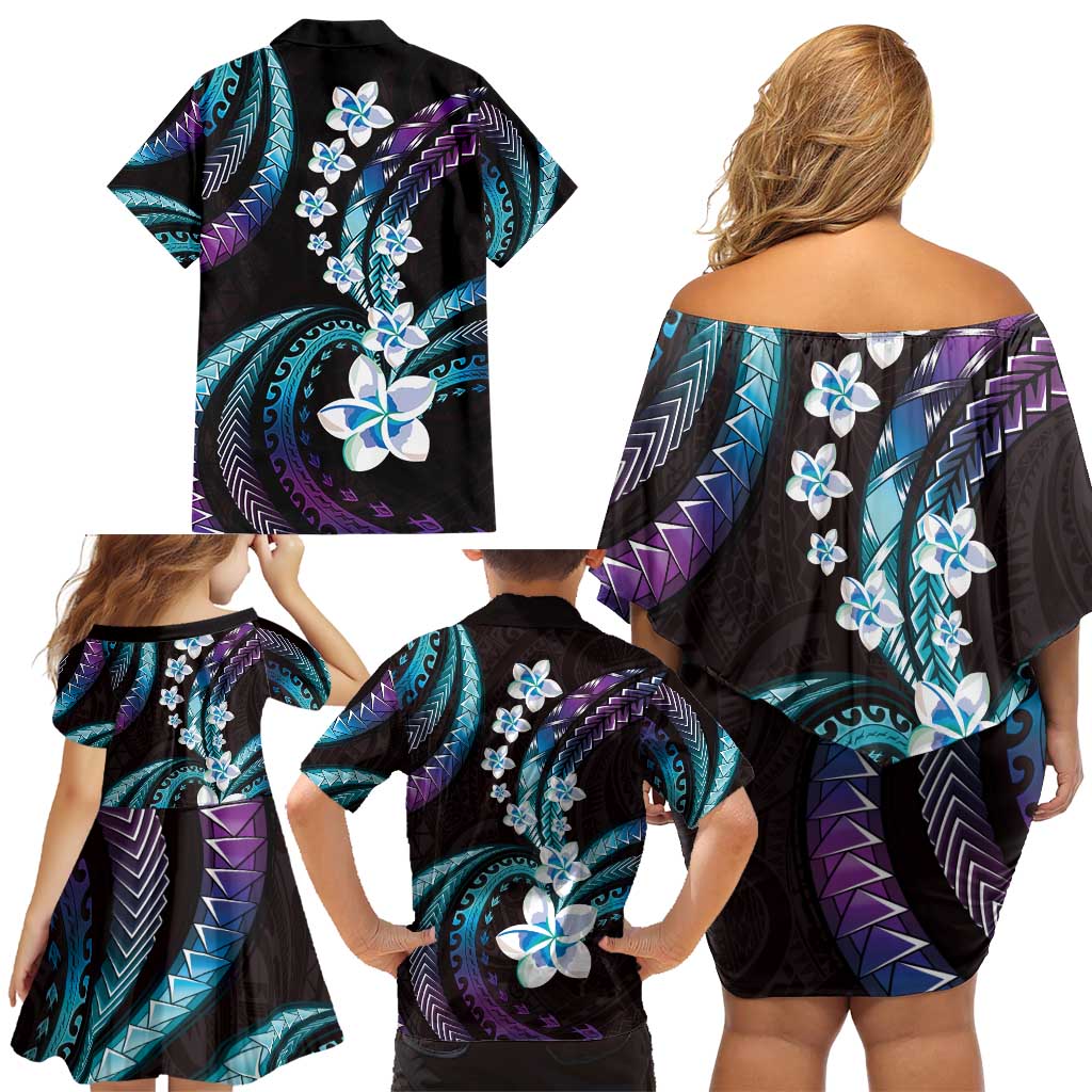Hawaii Plumeria Family Matching Off Shoulder Short Dress and Hawaiian Shirt Amethyst Gradient Polynesian Pattern LT01 - Polynesian Pride