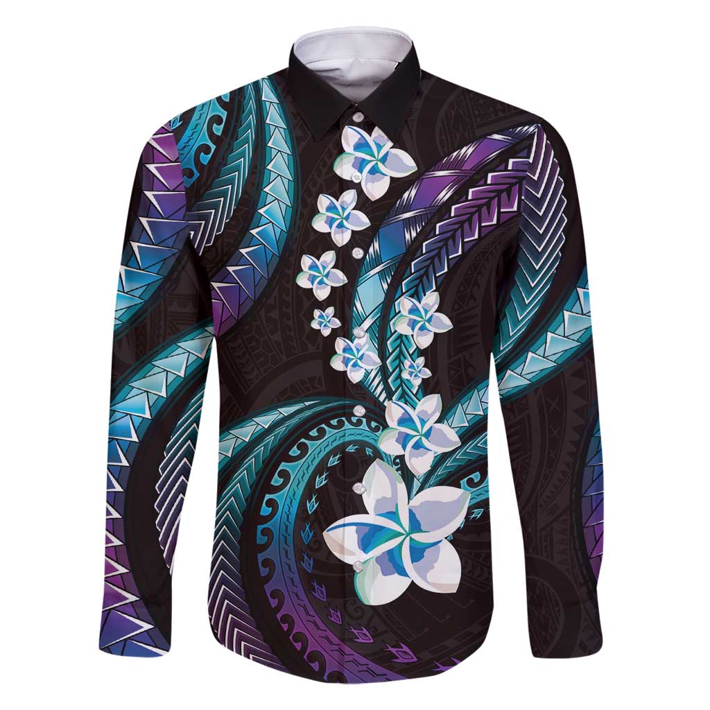 Hawaii Plumeria Family Matching Off Shoulder Short Dress and Hawaiian Shirt Amethyst Gradient Polynesian Pattern LT01 Dad's Shirt - Long Sleeve Purple - Polynesian Pride