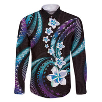 Hawaii Plumeria Family Matching Short Sleeve Bodycon Dress and Hawaiian Shirt Amethyst Gradient Polynesian Pattern