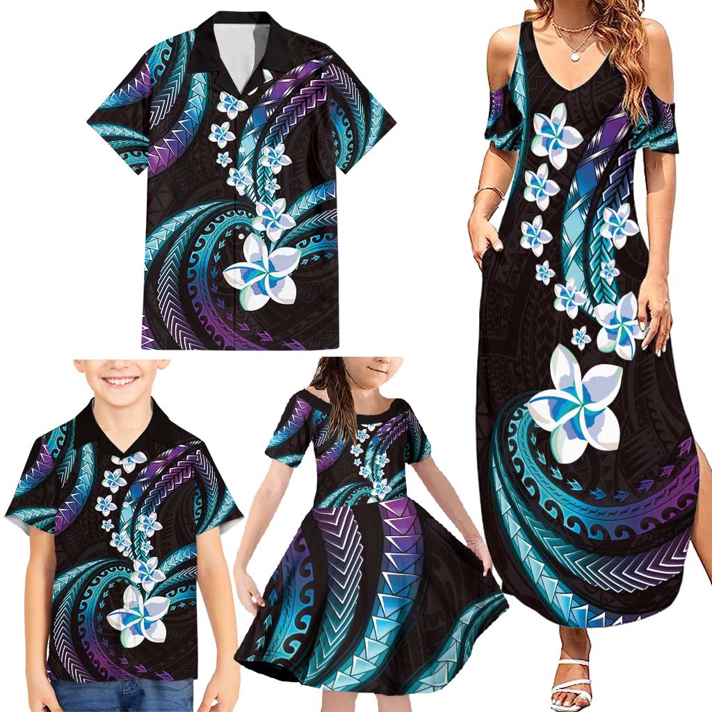 Hawaii Plumeria Family Matching Summer Maxi Dress and Hawaiian Shirt Amethyst Gradient Polynesian Pattern LT01 - Polynesian Pride