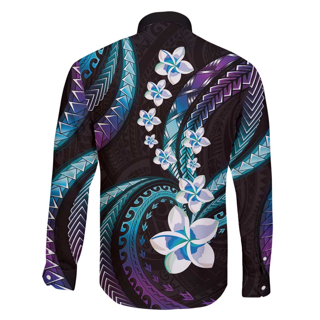 Hawaii Plumeria Family Matching Summer Maxi Dress and Hawaiian Shirt Amethyst Gradient Polynesian Pattern