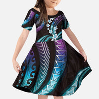 Hawaii Plumeria Family Matching Tank Maxi Dress and Hawaiian Shirt Amethyst Gradient Polynesian Pattern