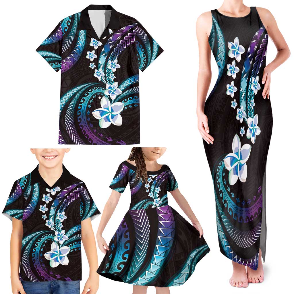 Hawaii Plumeria Family Matching Tank Maxi Dress and Hawaiian Shirt Amethyst Gradient Polynesian Pattern LT01 - Polynesian Pride