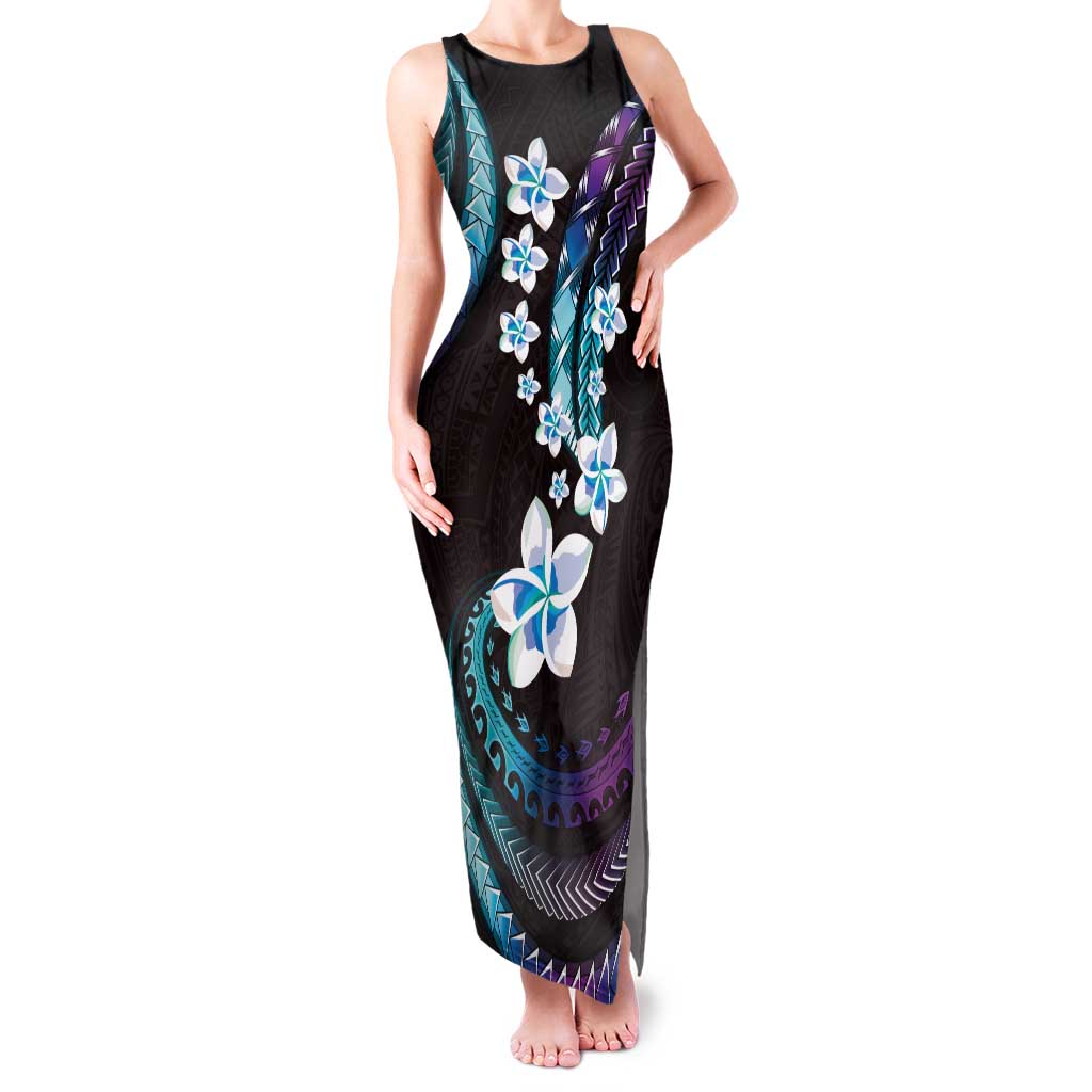 Hawaii Plumeria Family Matching Tank Maxi Dress and Hawaiian Shirt Amethyst Gradient Polynesian Pattern