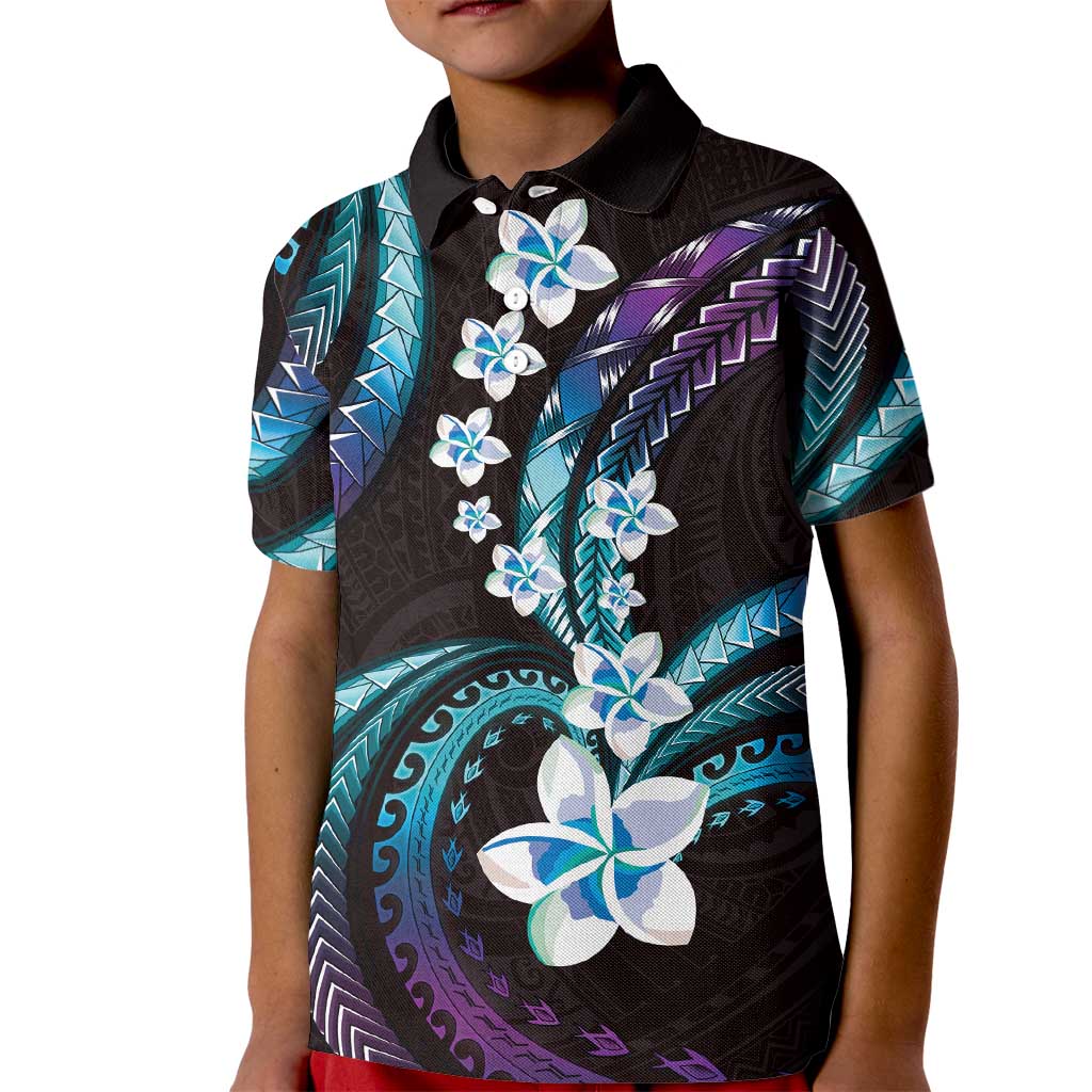 Hawaii Plumeria Kid Polo Shirt Amethyst Gradient Polynesian Pattern