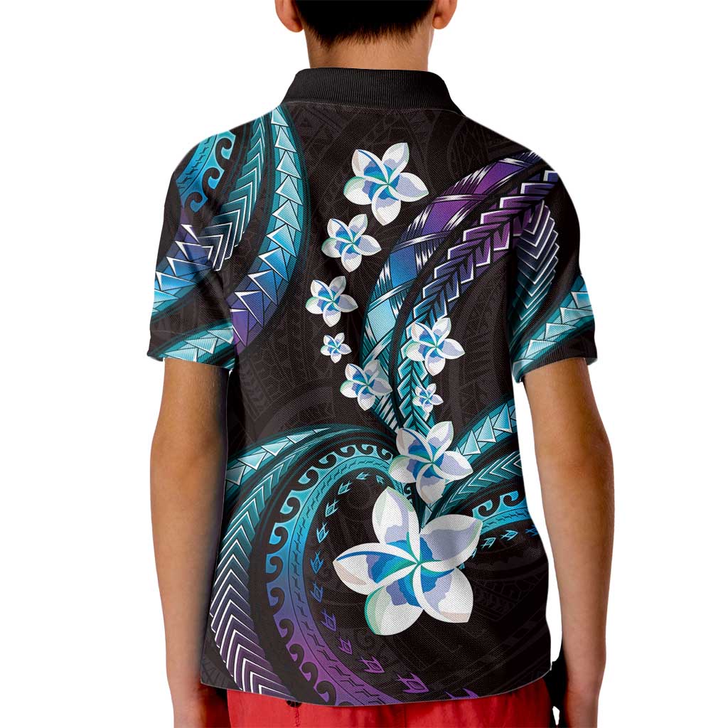 Hawaii Plumeria Kid Polo Shirt Amethyst Gradient Polynesian Pattern
