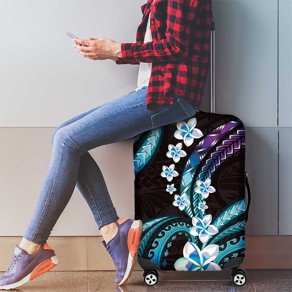 Hawaii Plumeria Luggage Cover Amethyst Gradient Polynesian Pattern