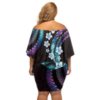 Hawaii Plumeria Off Shoulder Short Dress Amethyst Gradient Polynesian Pattern