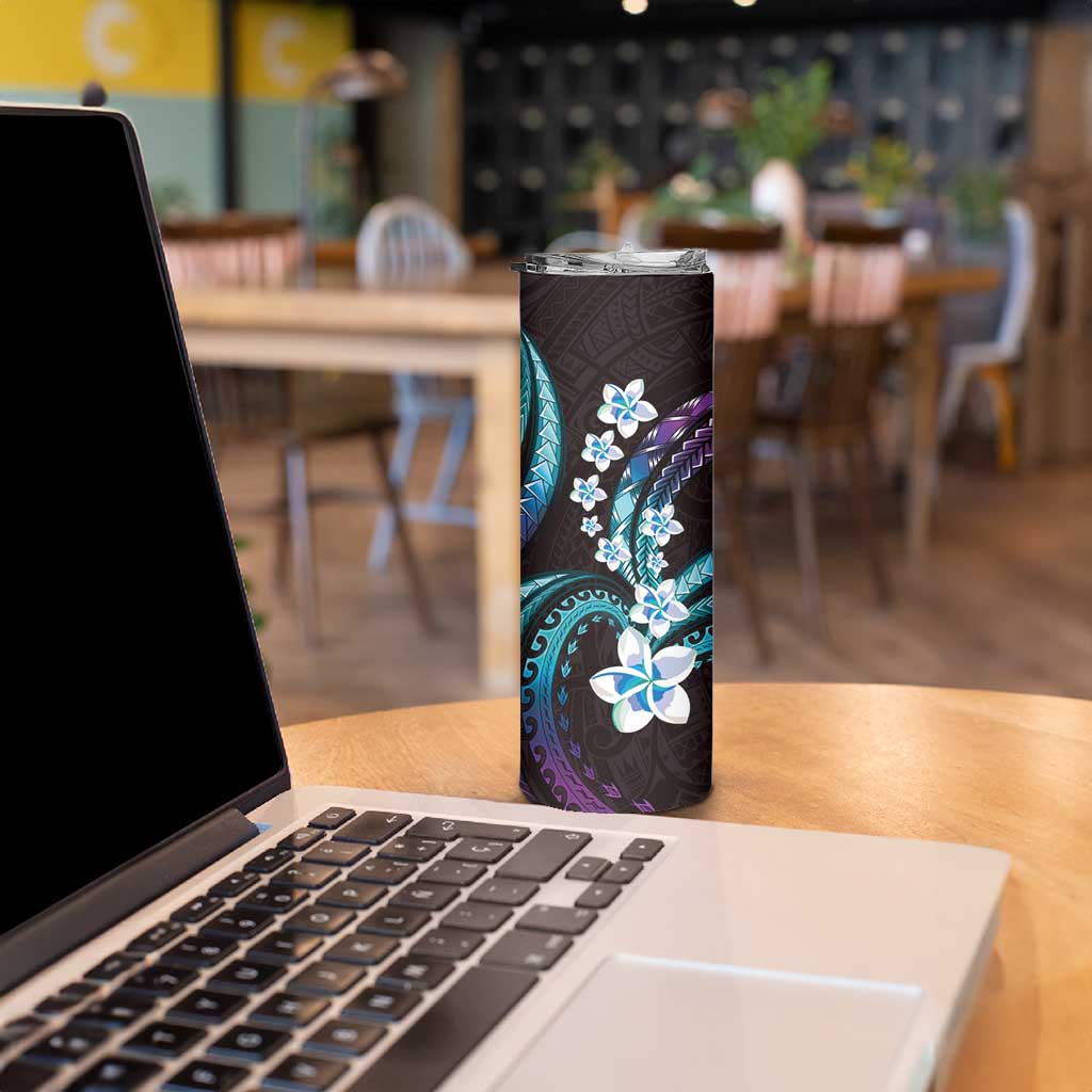 Hawaii Plumeria Skinny Tumbler Amethyst Gradient Polynesian Pattern