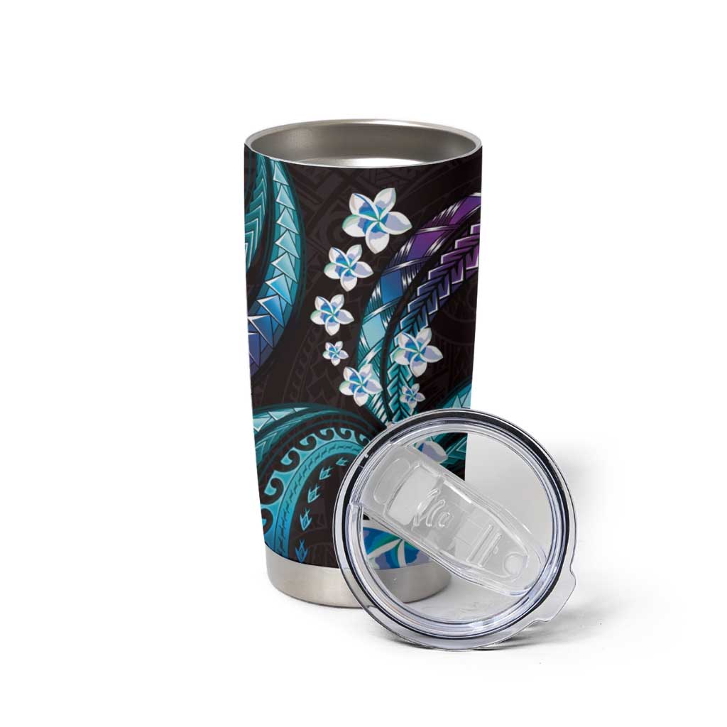 Hawaii Plumeria Tumbler Cup Amethyst Gradient Polynesian Pattern