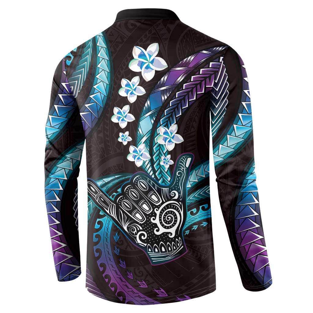 Hawaii Shaka Sign Button Sweatshirt Fantastic Frangipani Amethyst Gradient