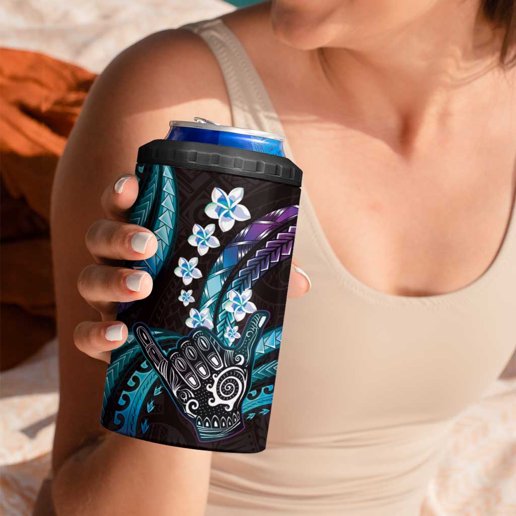 Hawaii Shaka Sign 4 in 1 Can Cooler Tumbler Fantastic Frangipani Amethyst Gradient