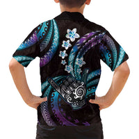 Hawaii Shaka Sign Family Matching Long Sleeve Bodycon Dress and Hawaiian Shirt Fantastic Frangipani Amethyst Gradient LT01 - Polynesian Pride
