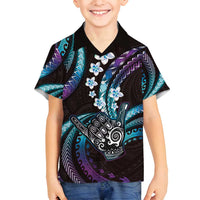 Hawaii Shaka Sign Family Matching Long Sleeve Bodycon Dress and Hawaiian Shirt Fantastic Frangipani Amethyst Gradient LT01 Son's Shirt Purple - Polynesian Pride
