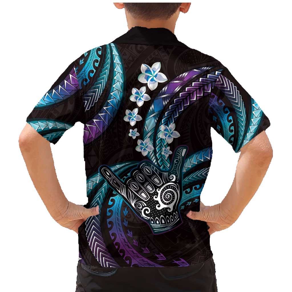 Hawaii Shaka Sign Family Matching Mermaid Dress and Hawaiian Shirt Fantastic Frangipani Amethyst Gradient LT01 - Polynesian Pride