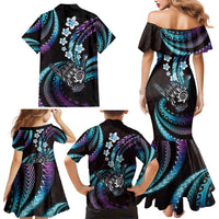 Hawaii Shaka Sign Family Matching Mermaid Dress and Hawaiian Shirt Fantastic Frangipani Amethyst Gradient LT01 - Polynesian Pride