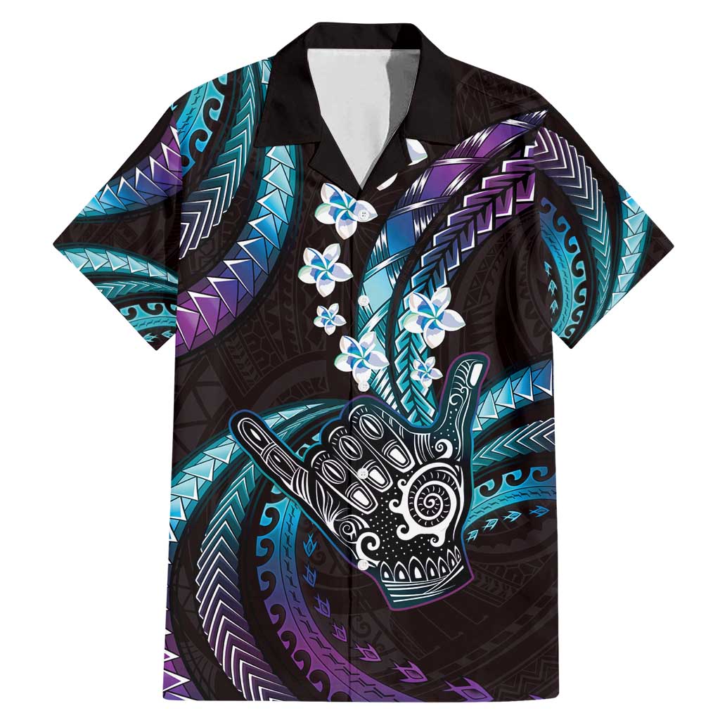 Hawaii Shaka Sign Family Matching Mermaid Dress and Hawaiian Shirt Fantastic Frangipani Amethyst Gradient LT01 Dad's Shirt - Short Sleeve Purple - Polynesian Pride