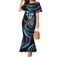 Hawaii Shaka Sign Family Matching Mermaid Dress and Hawaiian Shirt Fantastic Frangipani Amethyst Gradient LT01 Mom's Dress Purple - Polynesian Pride