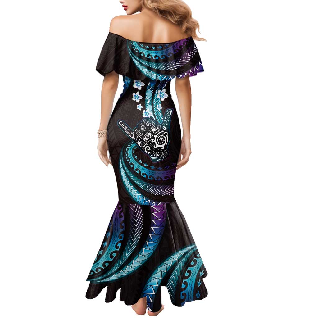 Hawaii Shaka Sign Family Matching Mermaid Dress and Hawaiian Shirt Fantastic Frangipani Amethyst Gradient LT01 - Polynesian Pride