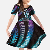 Hawaii Shaka Sign Family Matching Off The Shoulder Long Sleeve Dress and Hawaiian Shirt Fantastic Frangipani Amethyst Gradient LT01 Daughter's Dress Purple - Polynesian Pride