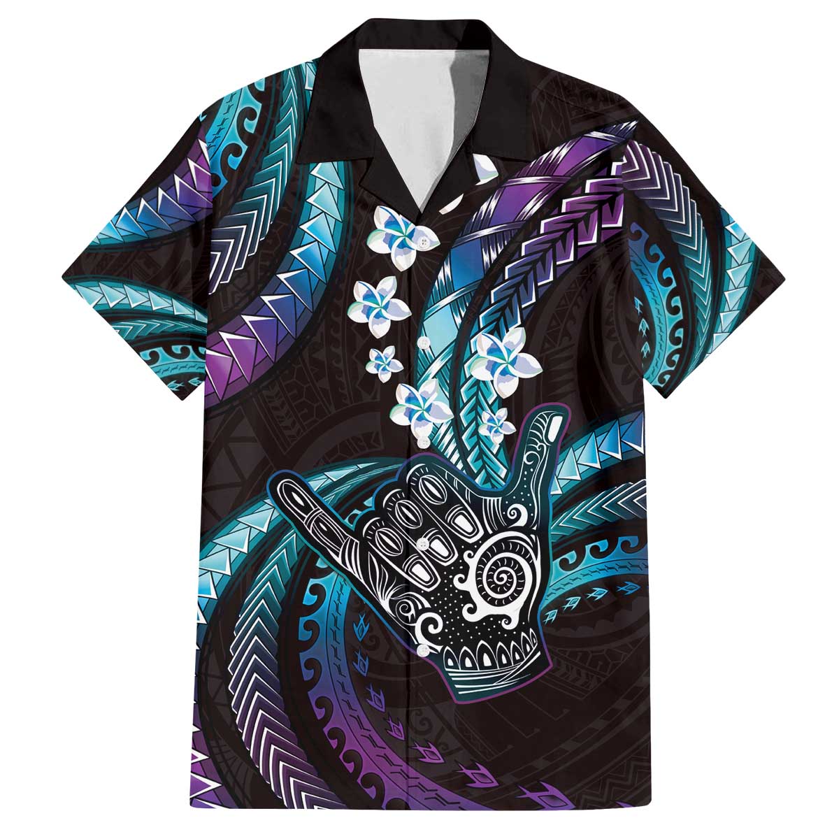 Hawaii Shaka Sign Family Matching Off The Shoulder Long Sleeve Dress and Hawaiian Shirt Fantastic Frangipani Amethyst Gradient LT01 Dad's Shirt - Short Sleeve Purple - Polynesian Pride