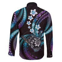 Hawaii Shaka Sign Family Matching Off The Shoulder Long Sleeve Dress and Hawaiian Shirt Fantastic Frangipani Amethyst Gradient LT01 - Polynesian Pride