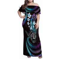 Hawaii Shaka Sign Family Matching Off Shoulder Maxi Dress and Hawaiian Shirt Fantastic Frangipani Amethyst Gradient LT01 Mom's Dress Purple - Polynesian Pride