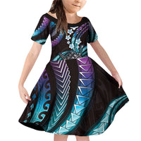 Hawaii Shaka Sign Family Matching Off Shoulder Short Dress and Hawaiian Shirt Fantastic Frangipani Amethyst Gradient LT01 Daughter's Dress Purple - Polynesian Pride