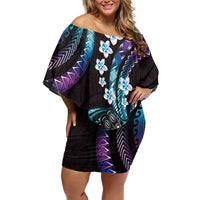 Hawaii Shaka Sign Family Matching Off Shoulder Short Dress and Hawaiian Shirt Fantastic Frangipani Amethyst Gradient LT01 Mom's Dress Purple - Polynesian Pride