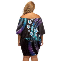 Hawaii Shaka Sign Family Matching Off Shoulder Short Dress and Hawaiian Shirt Fantastic Frangipani Amethyst Gradient LT01 - Polynesian Pride