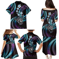 Hawaii Shaka Sign Family Matching Puletasi and Hawaiian Shirt Fantastic Frangipani Amethyst Gradient