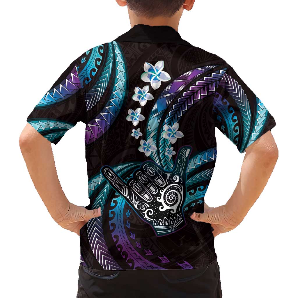 Hawaii Shaka Sign Family Matching Short Sleeve Bodycon Dress and Hawaiian Shirt Fantastic Frangipani Amethyst Gradient LT01 - Polynesian Pride