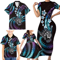 Hawaii Shaka Sign Family Matching Short Sleeve Bodycon Dress and Hawaiian Shirt Fantastic Frangipani Amethyst Gradient LT01 - Polynesian Pride