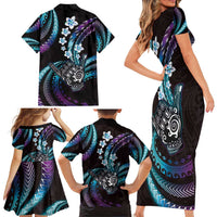 Hawaii Shaka Sign Family Matching Short Sleeve Bodycon Dress and Hawaiian Shirt Fantastic Frangipani Amethyst Gradient LT01 - Polynesian Pride