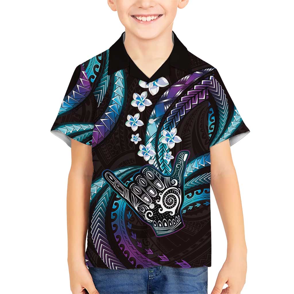 Hawaii Shaka Sign Family Matching Short Sleeve Bodycon Dress and Hawaiian Shirt Fantastic Frangipani Amethyst Gradient LT01 Son's Shirt Purple - Polynesian Pride