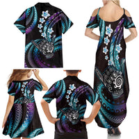 Hawaii Shaka Sign Family Matching Summer Maxi Dress and Hawaiian Shirt Fantastic Frangipani Amethyst Gradient LT01 - Polynesian Pride