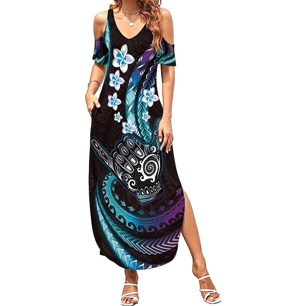Hawaii Shaka Sign Family Matching Summer Maxi Dress and Hawaiian Shirt Fantastic Frangipani Amethyst Gradient LT01 Mom's Dress Purple - Polynesian Pride
