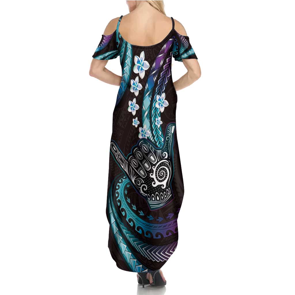 Hawaii Shaka Sign Family Matching Summer Maxi Dress and Hawaiian Shirt Fantastic Frangipani Amethyst Gradient LT01 - Polynesian Pride