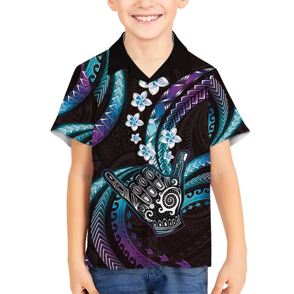 Hawaii Shaka Sign Family Matching Summer Maxi Dress and Hawaiian Shirt Fantastic Frangipani Amethyst Gradient LT01 Son's Shirt Purple - Polynesian Pride