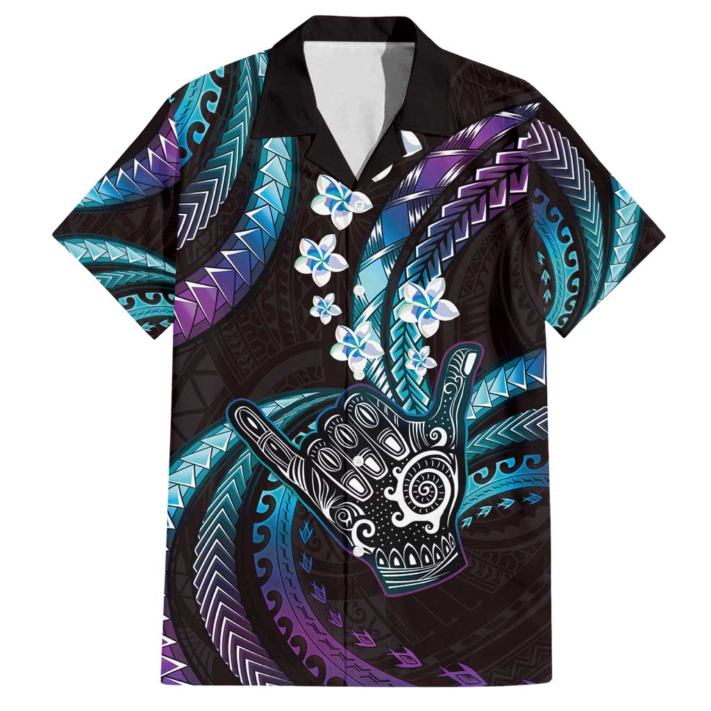 Hawaii Shaka Sign Family Matching Tank Maxi Dress and Hawaiian Shirt Fantastic Frangipani Amethyst Gradient LT01 Dad's Shirt - Short Sleeve Purple - Polynesian Pride