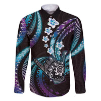 Hawaii Shaka Sign Family Matching Tank Maxi Dress and Hawaiian Shirt Fantastic Frangipani Amethyst Gradient LT01 Dad's Shirt - Long Sleeve Purple - Polynesian Pride