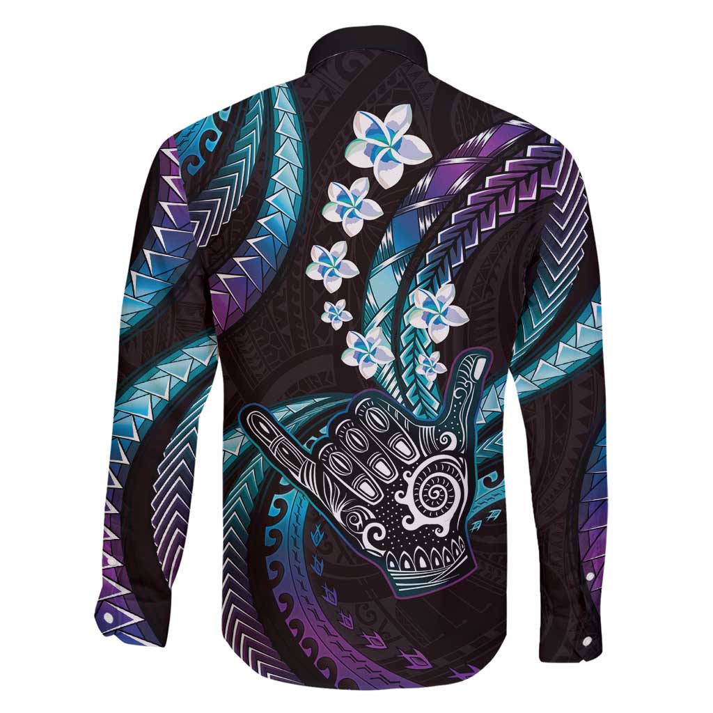 Hawaii Shaka Sign Family Matching Tank Maxi Dress and Hawaiian Shirt Fantastic Frangipani Amethyst Gradient LT01 - Polynesian Pride