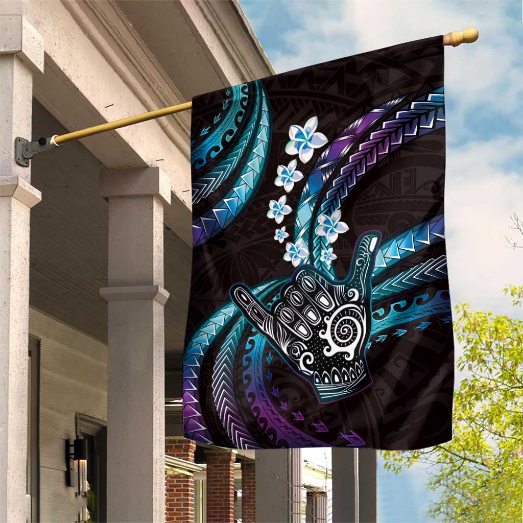 Hawaii Shaka Sign Garden Flag Fantastic Frangipani Amethyst Gradient