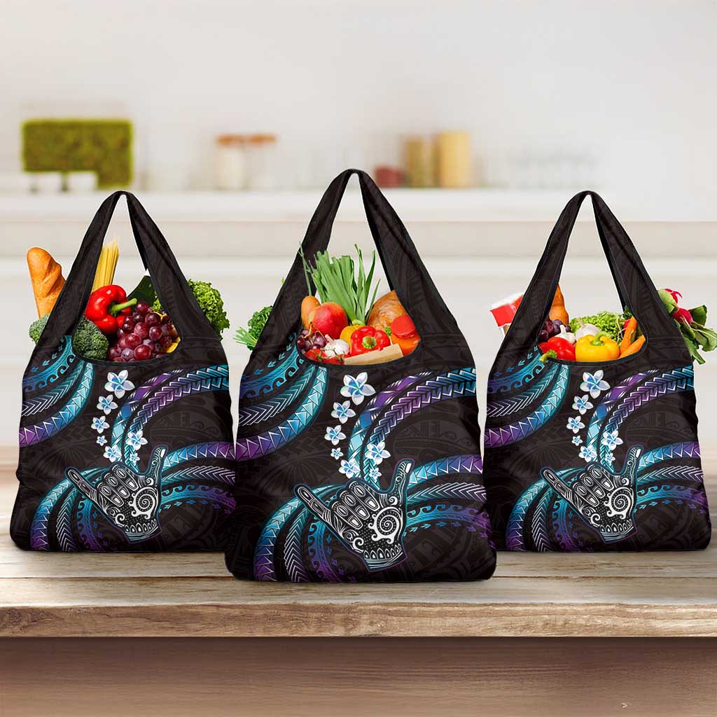 Hawaii Shaka Sign Grocery Bag Fantastic Frangipani Amethyst Gradient