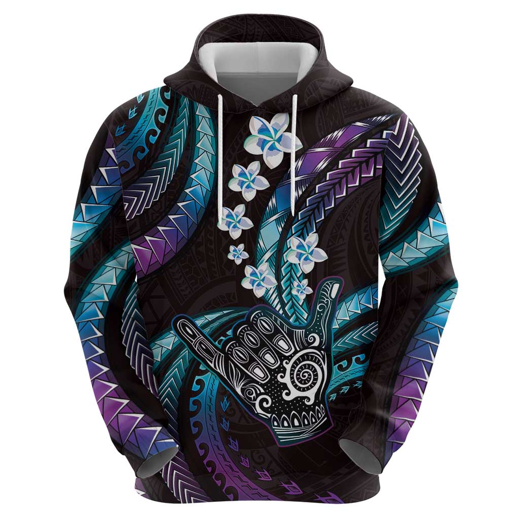 Hawaii Shaka Sign Hoodie Fantastic Frangipani Amethyst Gradient