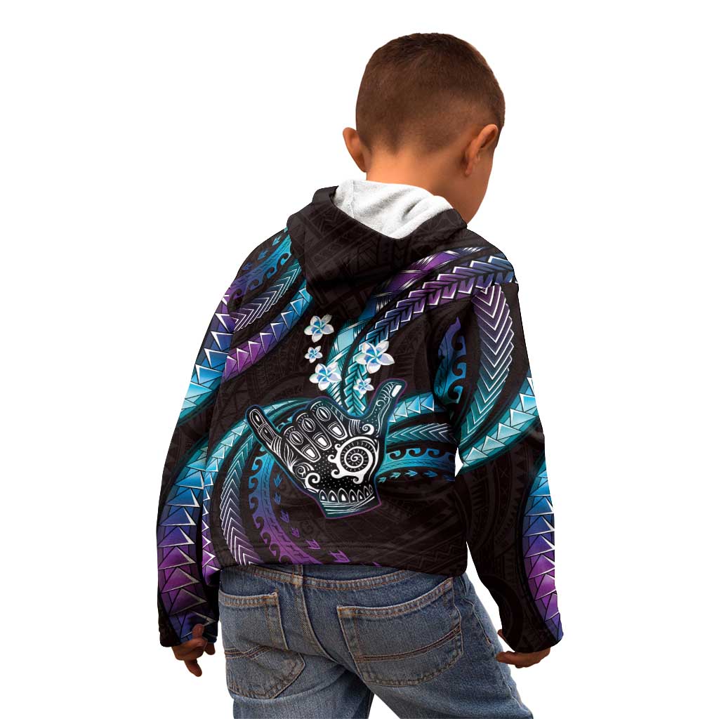 Hawaii Shaka Sign Kid Hoodie Fantastic Frangipani Amethyst Gradient