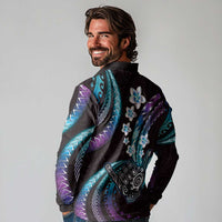 Hawaii Shaka Sign Long Sleeve Polo Shirt Fantastic Frangipani Amethyst Gradient