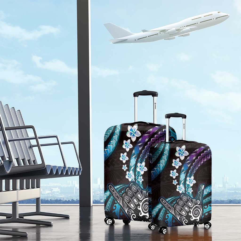 Hawaii Shaka Sign Luggage Cover Fantastic Frangipani Amethyst Gradient