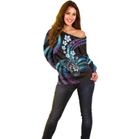 Hawaii Shaka Sign Off Shoulder Sweater Fantastic Frangipani Amethyst Gradient